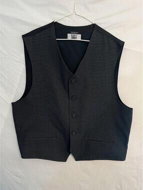 City Streets Dress Suit Vest Gray Houndstooth Button Front V-Neck Men's Size L